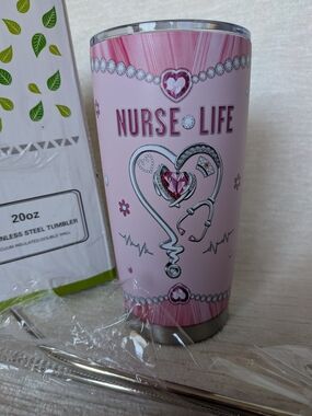 Nurse Life 20oz Pink Stainless Tumbler Double Walled Funny Saying With Straws